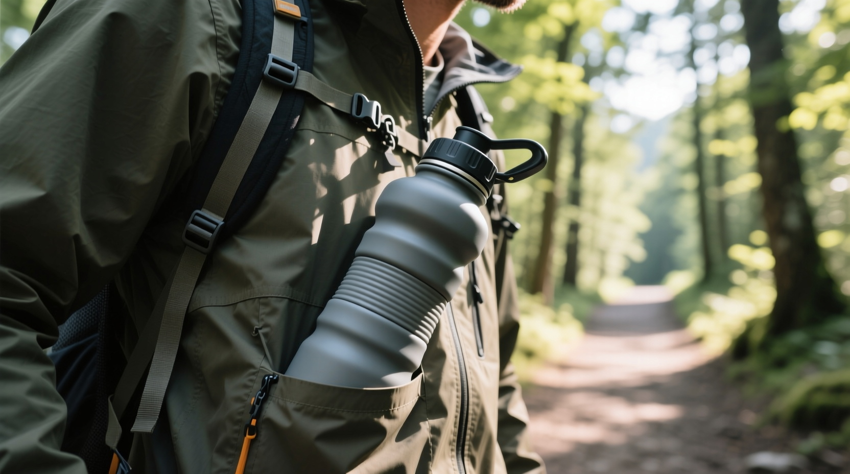 2025 summer hikes, collapsible water bottle, fits in side pocket, replaces heavy metal bottles