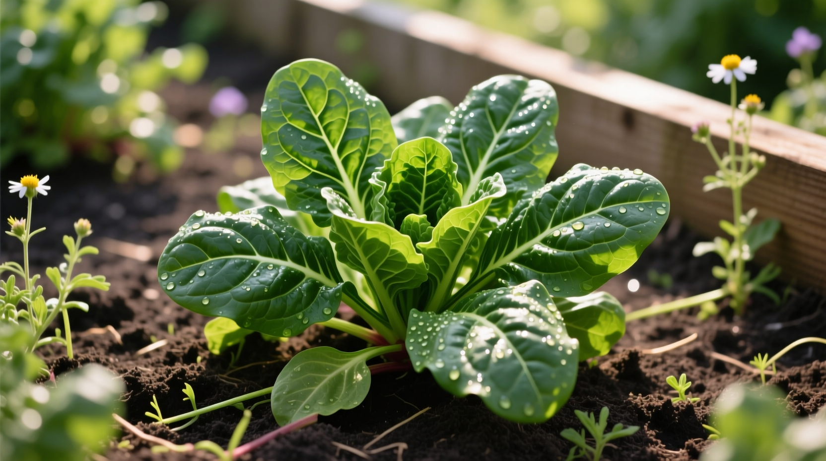 Perpetual spinach chard growing in garden bed
