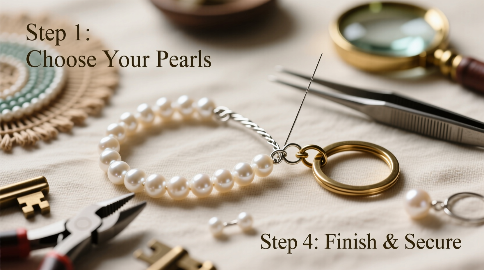 step by step guide to creating your own elegant pearl chain keychain at home