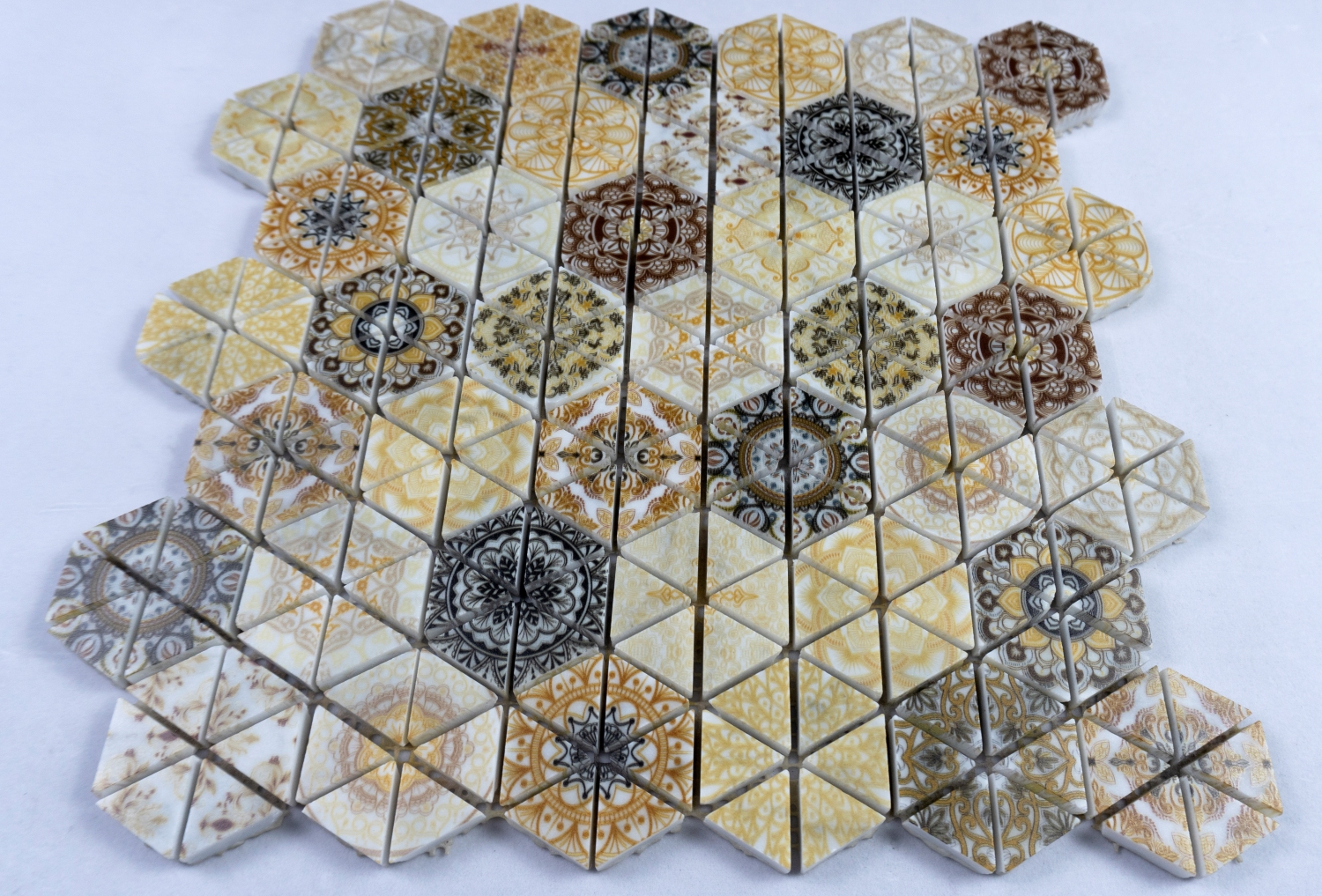 Yellow Artificial Hexagonal Stone Mosaic Marble Mosaics Stone Wall Mosaic Inkjet Printing