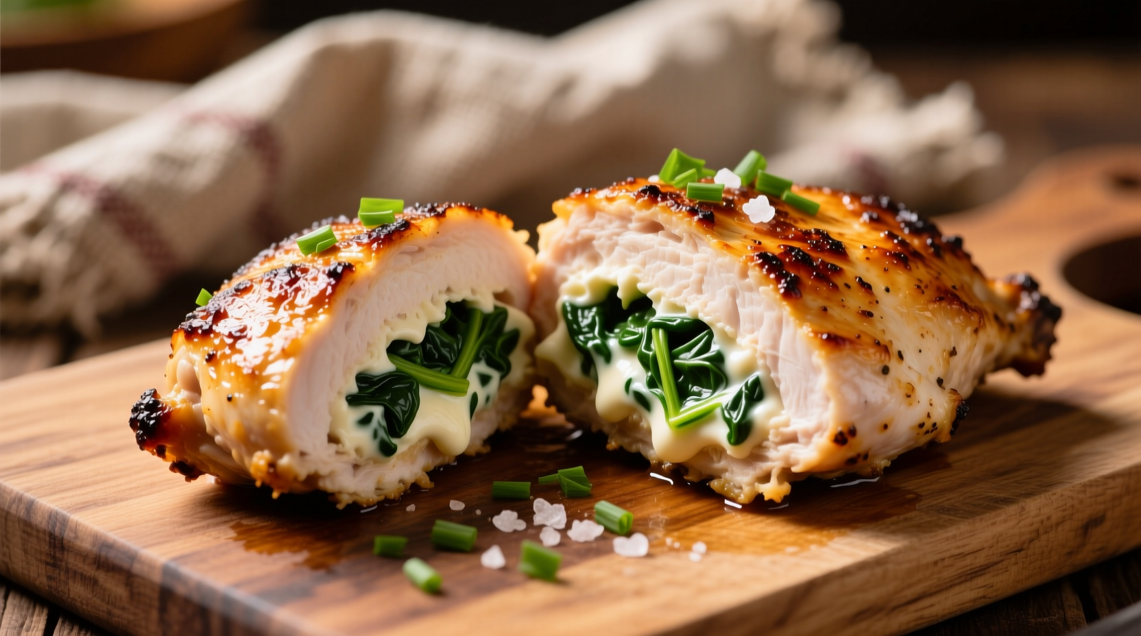 Spinach cream cheese stuffed chicken with golden crust