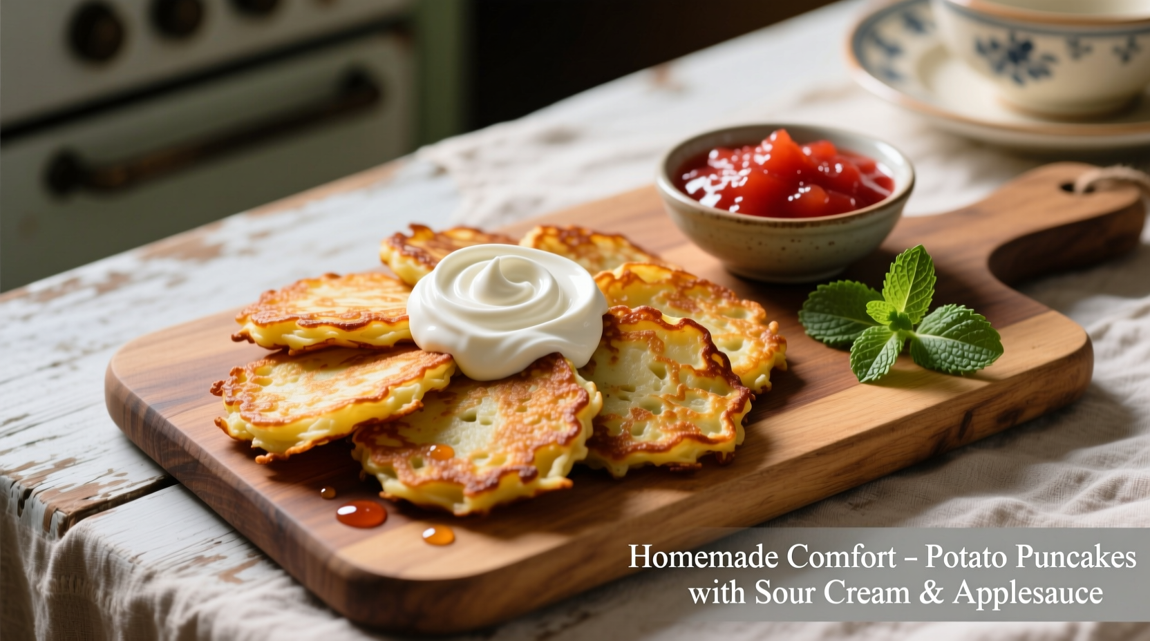 Potato pancakes with sour cream and applesauce