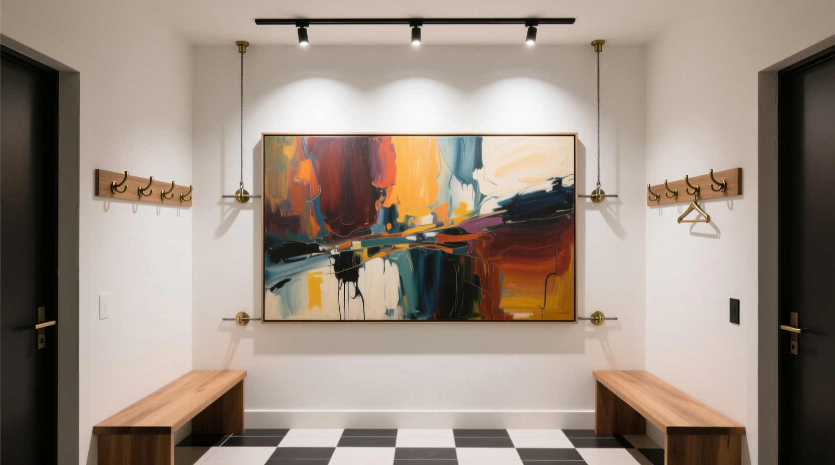 expert guide how to securely hang a large painting in a cloakroom for maximum impact