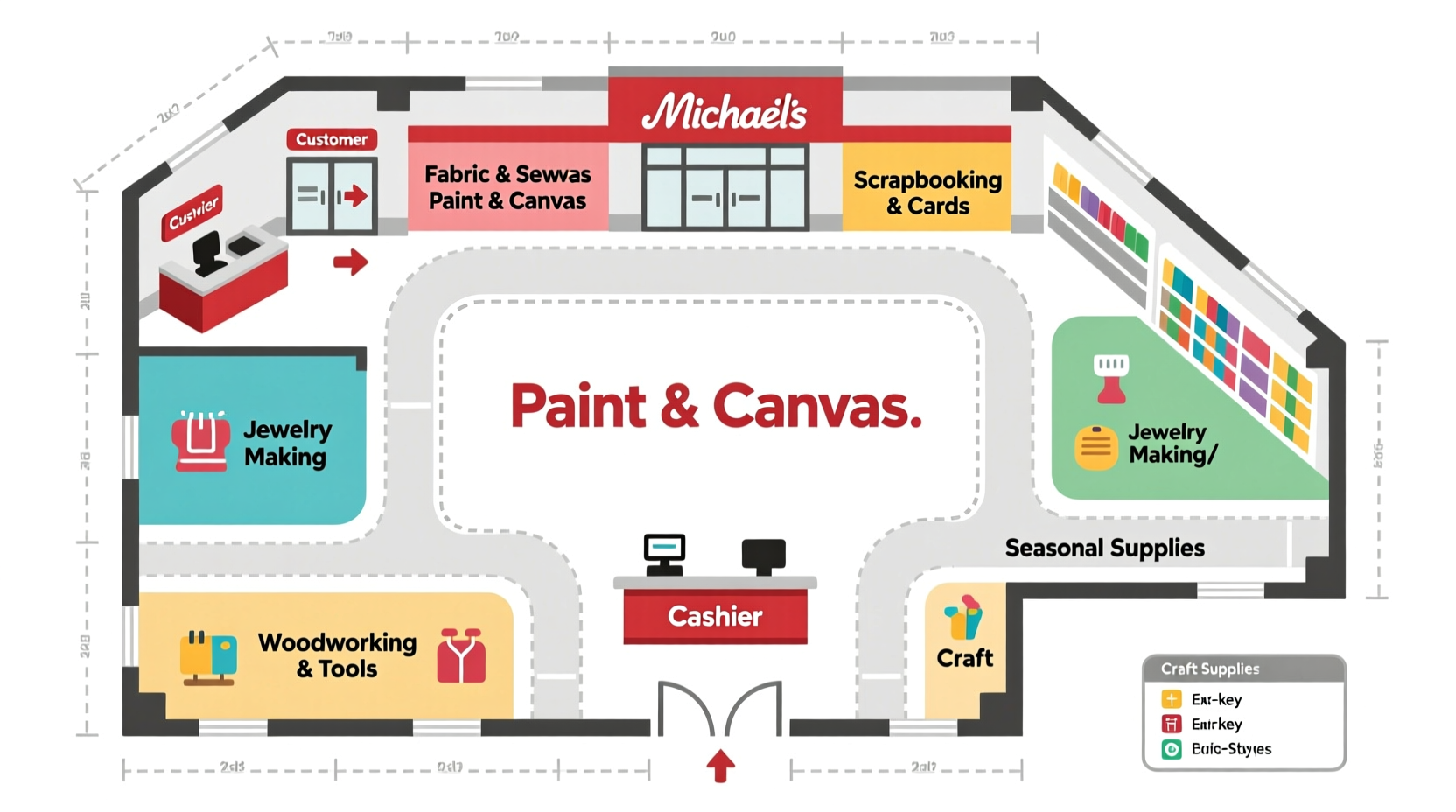 Michaels store layout diagram showing department locations