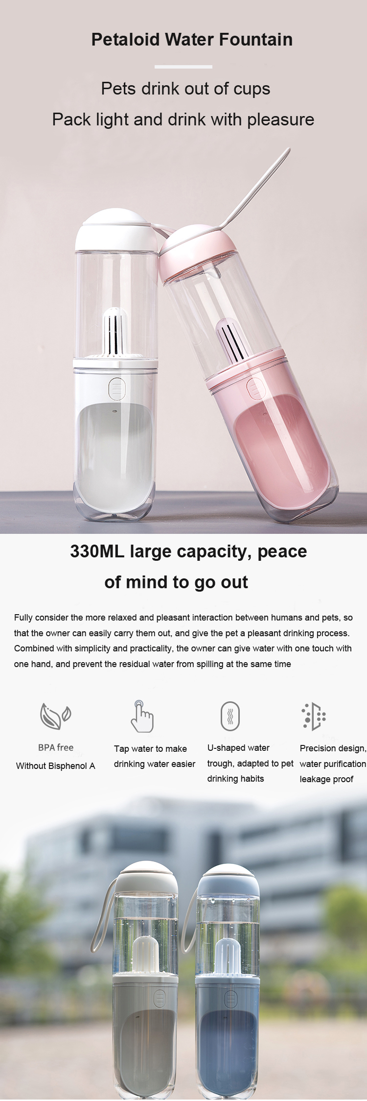 Wholesale Durable Fashion 2 In 1 Pet Dog Water Bottle Portable Pet Outdoor Water Bottle For Large Small Dog