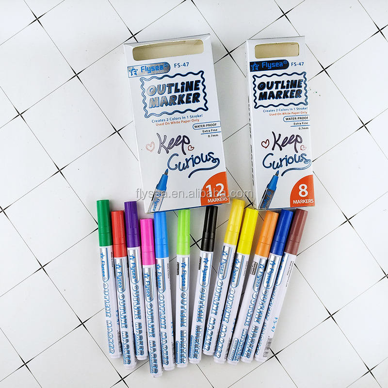 12 Color Metallic Paint Markers - Double Line Outline Glitter Pens For Art & Crafts