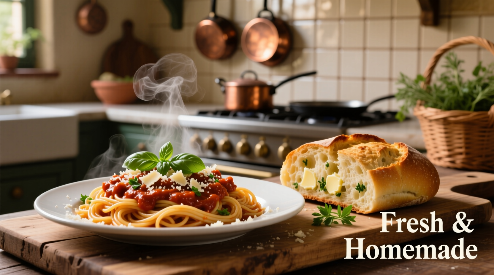 pasta and garlic bread