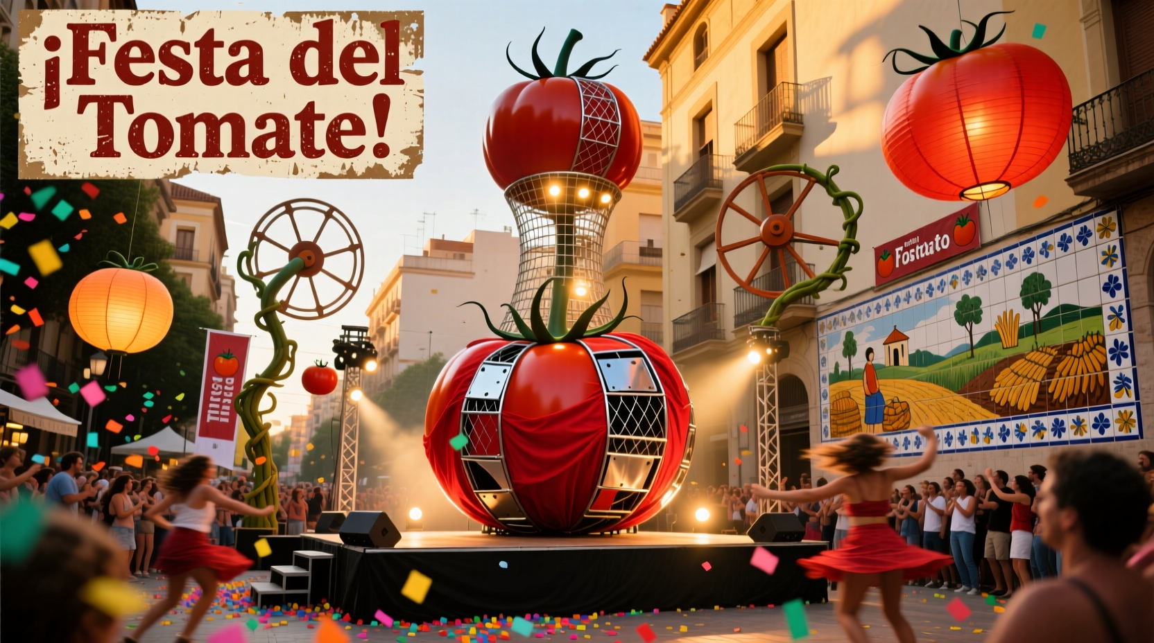 Tomato festival street celebration with art installations