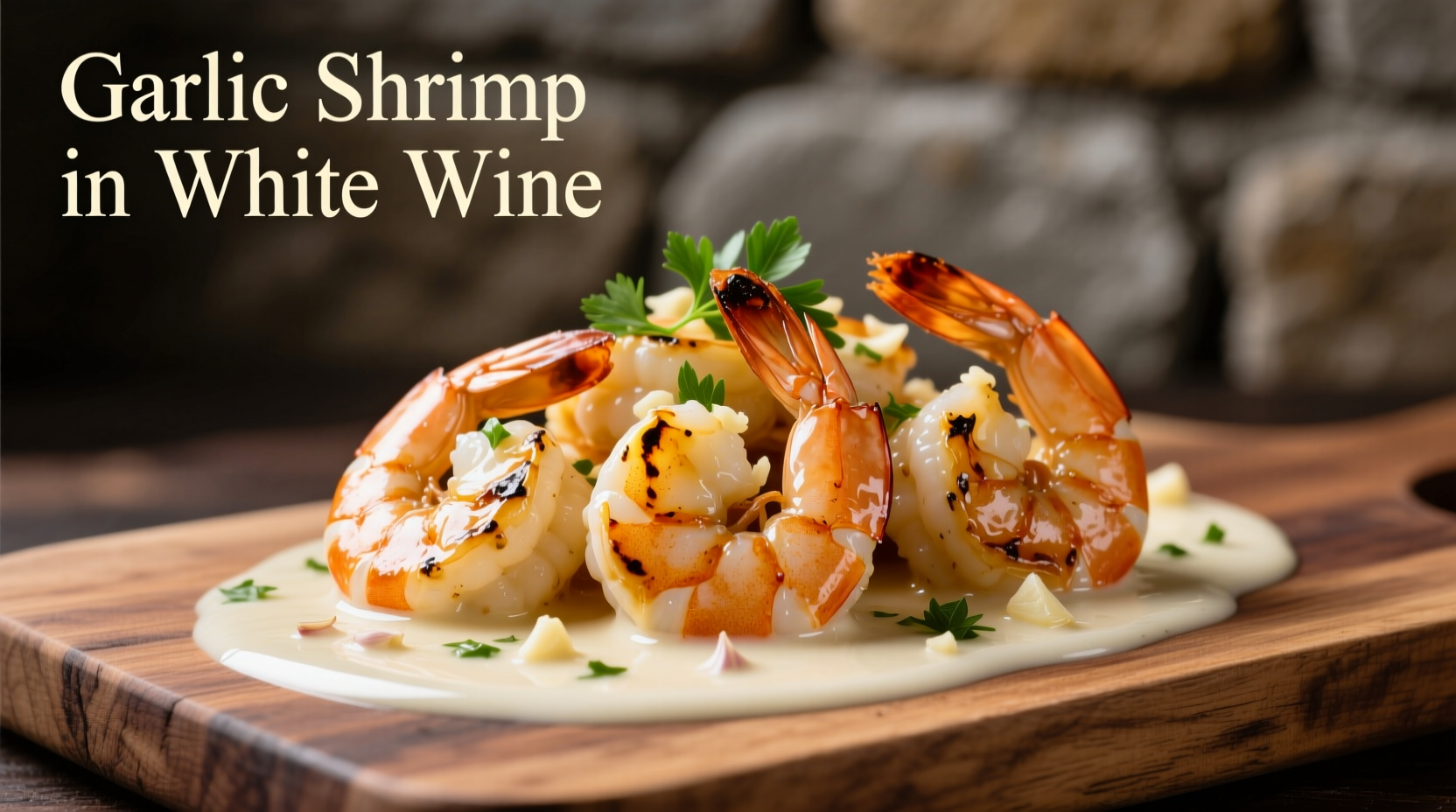 Perfectly cooked garlic shrimp in white wine sauce