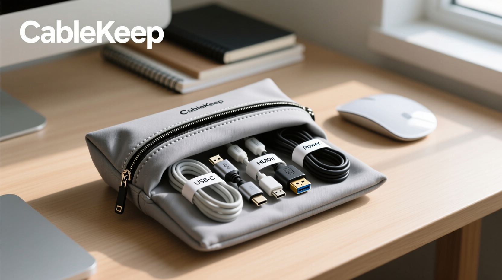 effortless cable management using a small pouch to keep your data cables neat and accessible