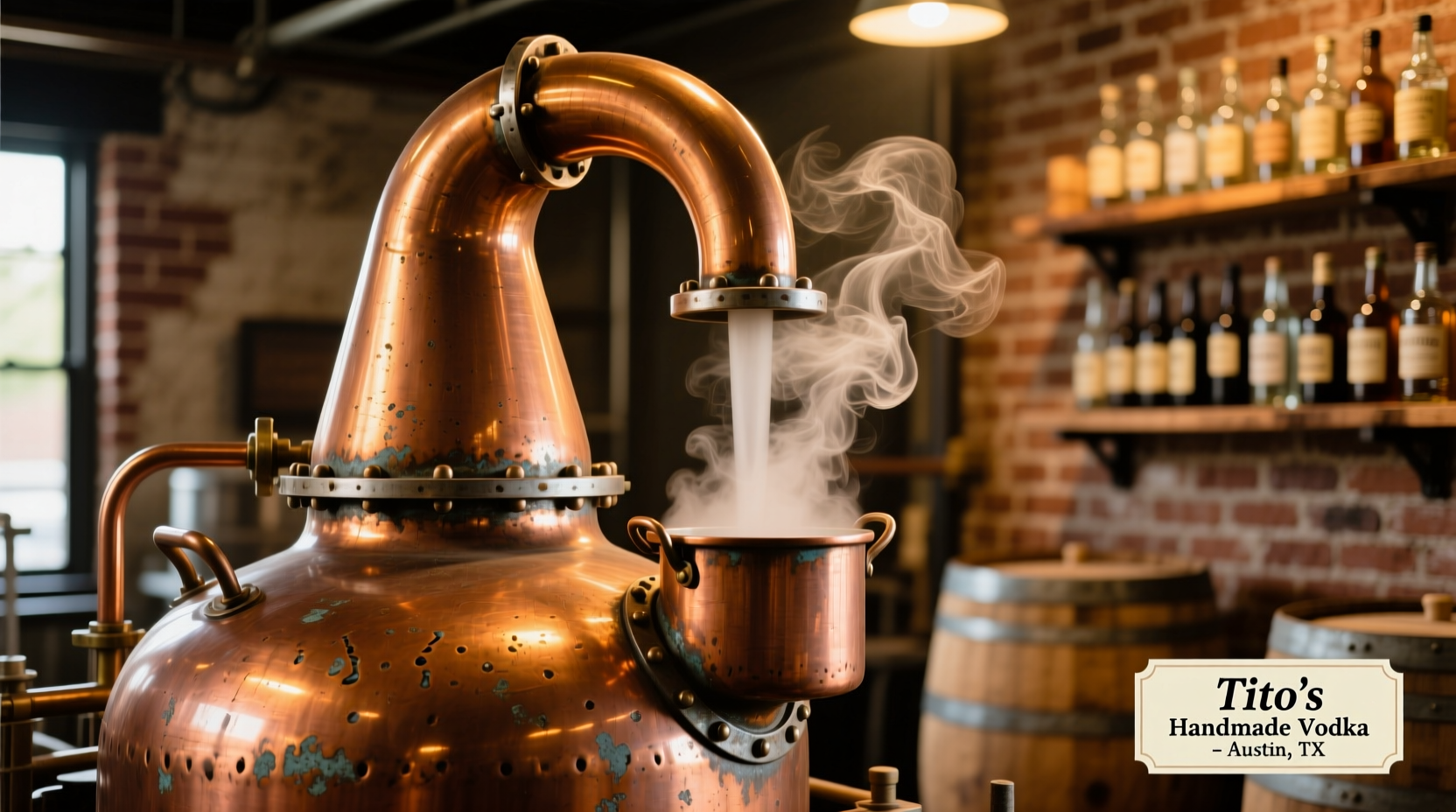 Tito's copper pot still distillation process in Austin