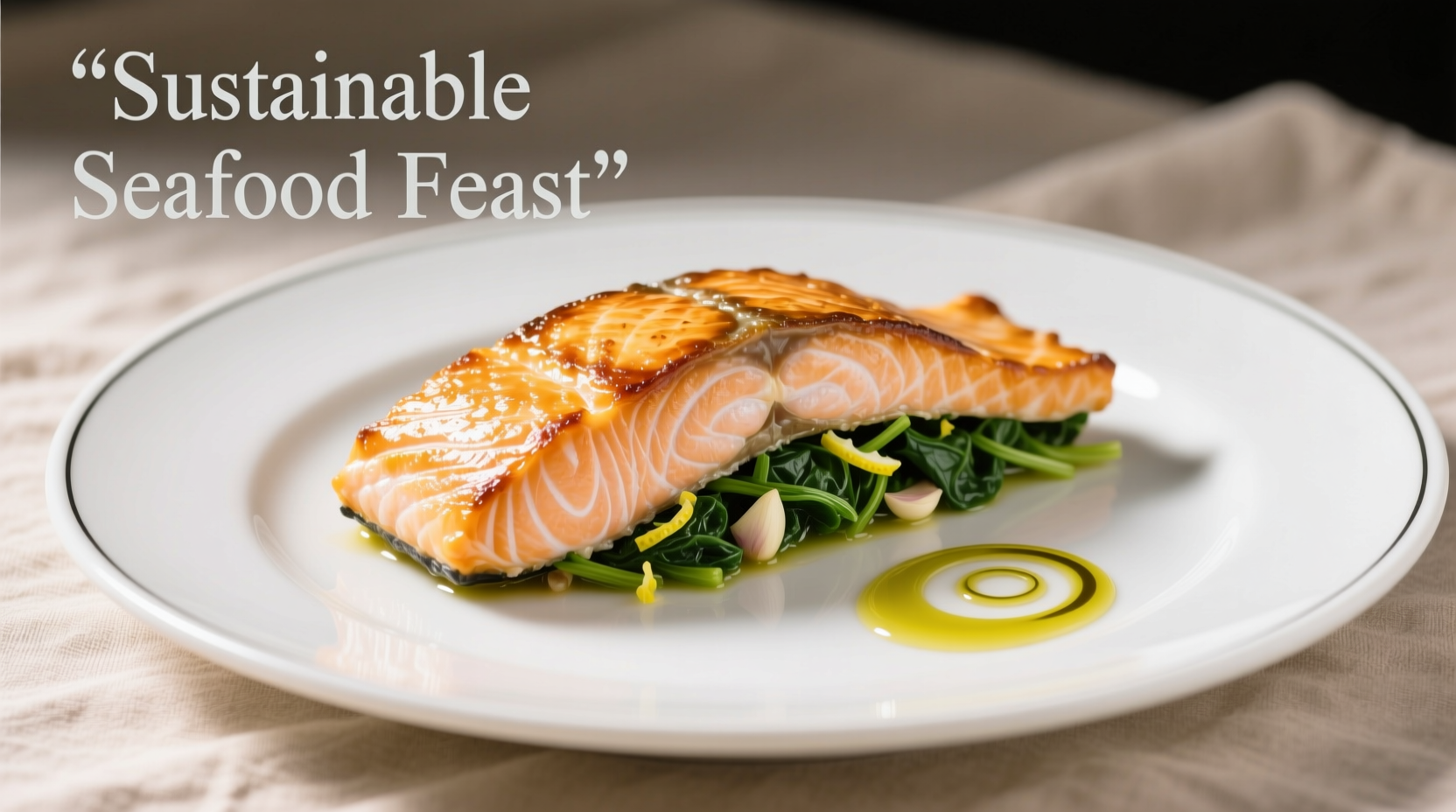 Perfectly cooked stuffed salmon with spinach on white plate