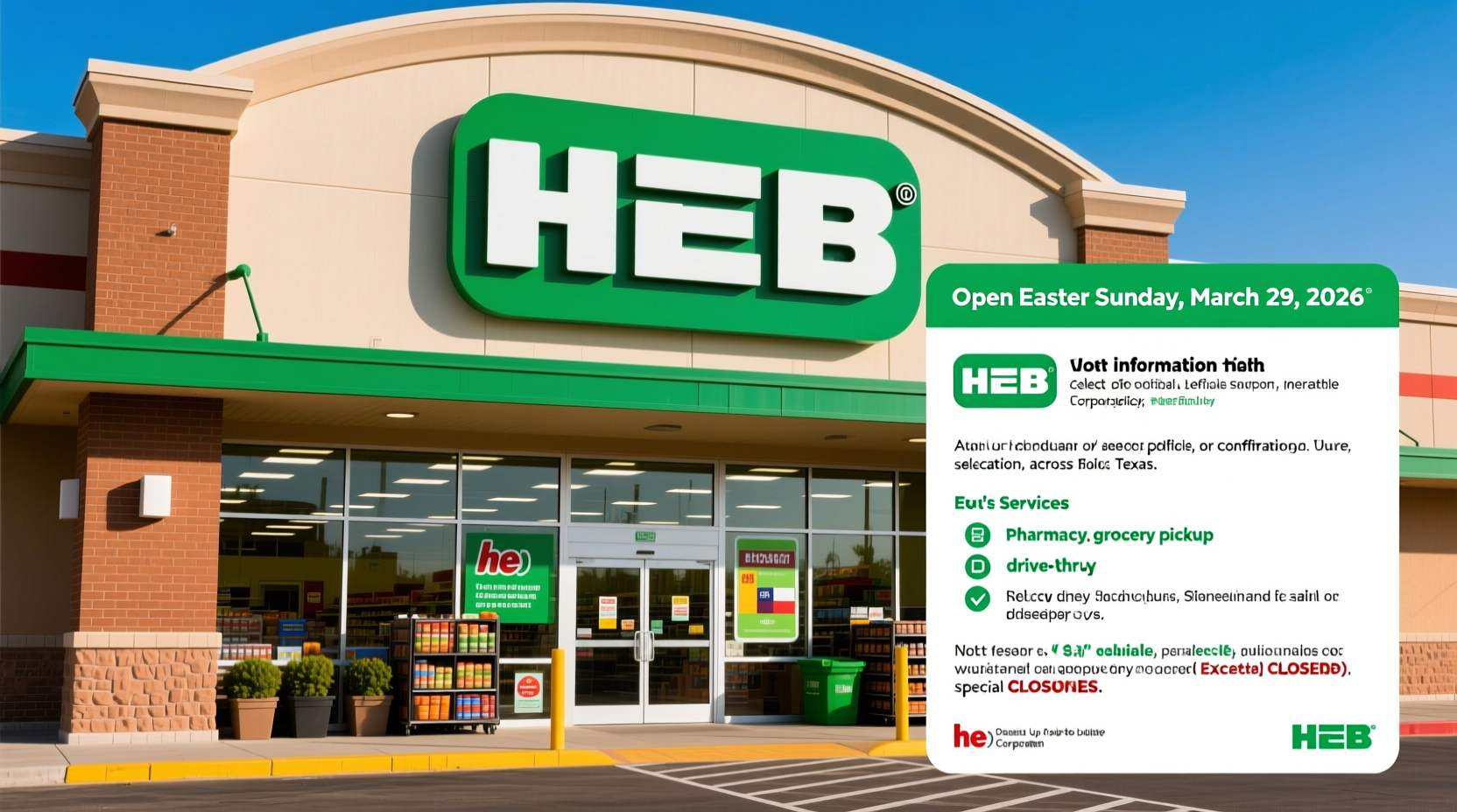is heb open easter sunday 2026