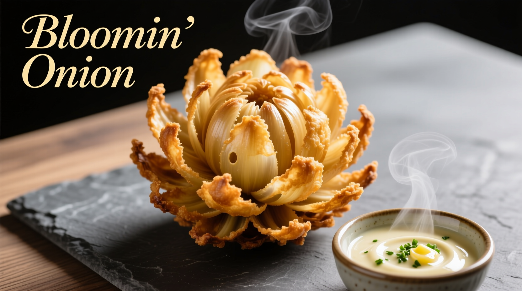 Freshly prepared bloomin onion with dipping sauce