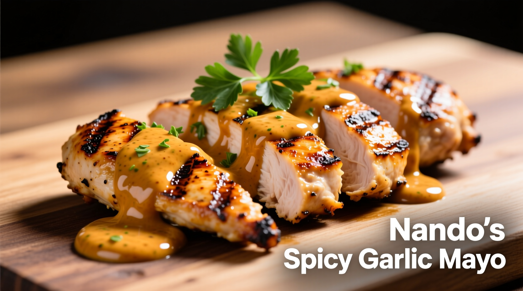 Nandos spicy garlic mayo drizzled over grilled chicken