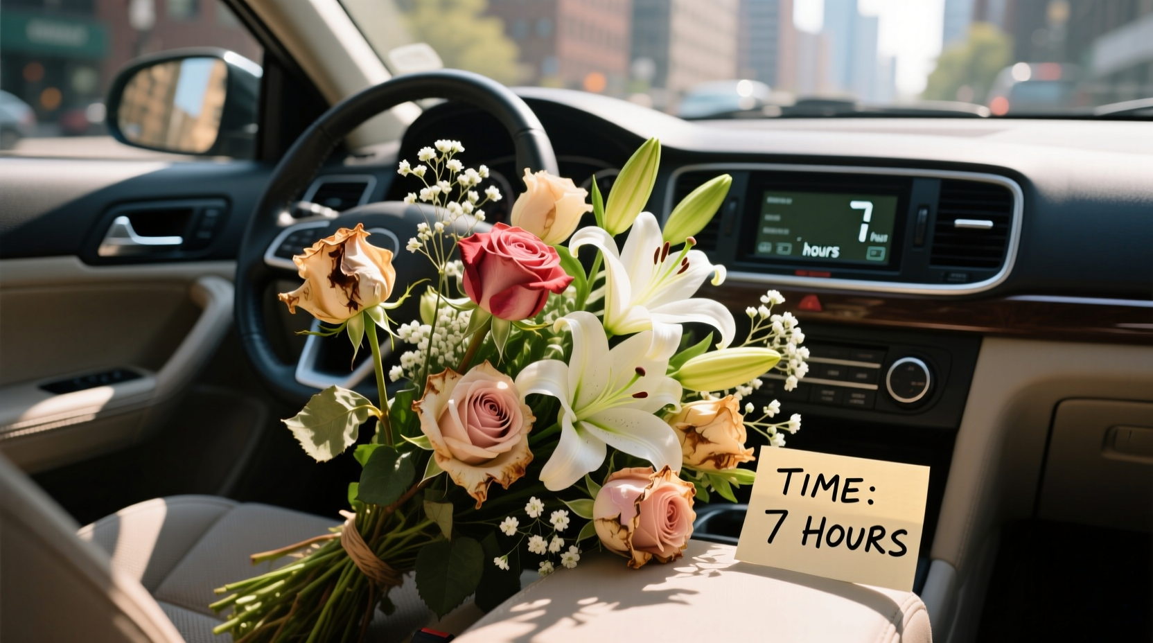 how long can flowers go without water in a car