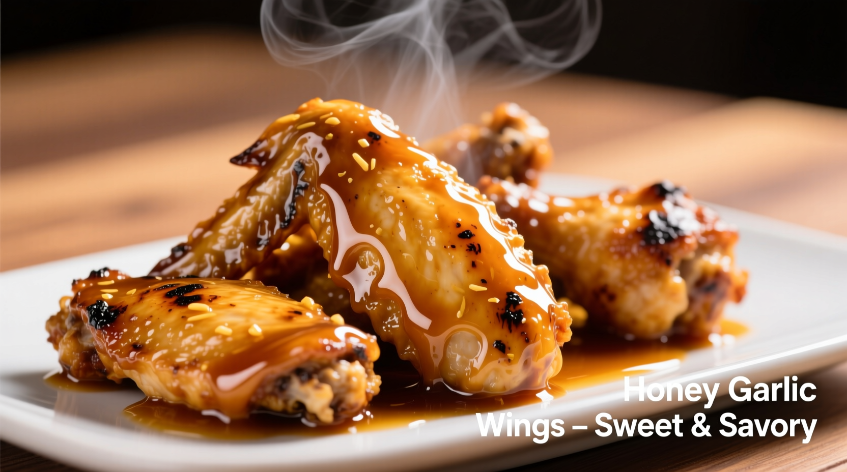 Honey garlic sauce drizzled over chicken wings