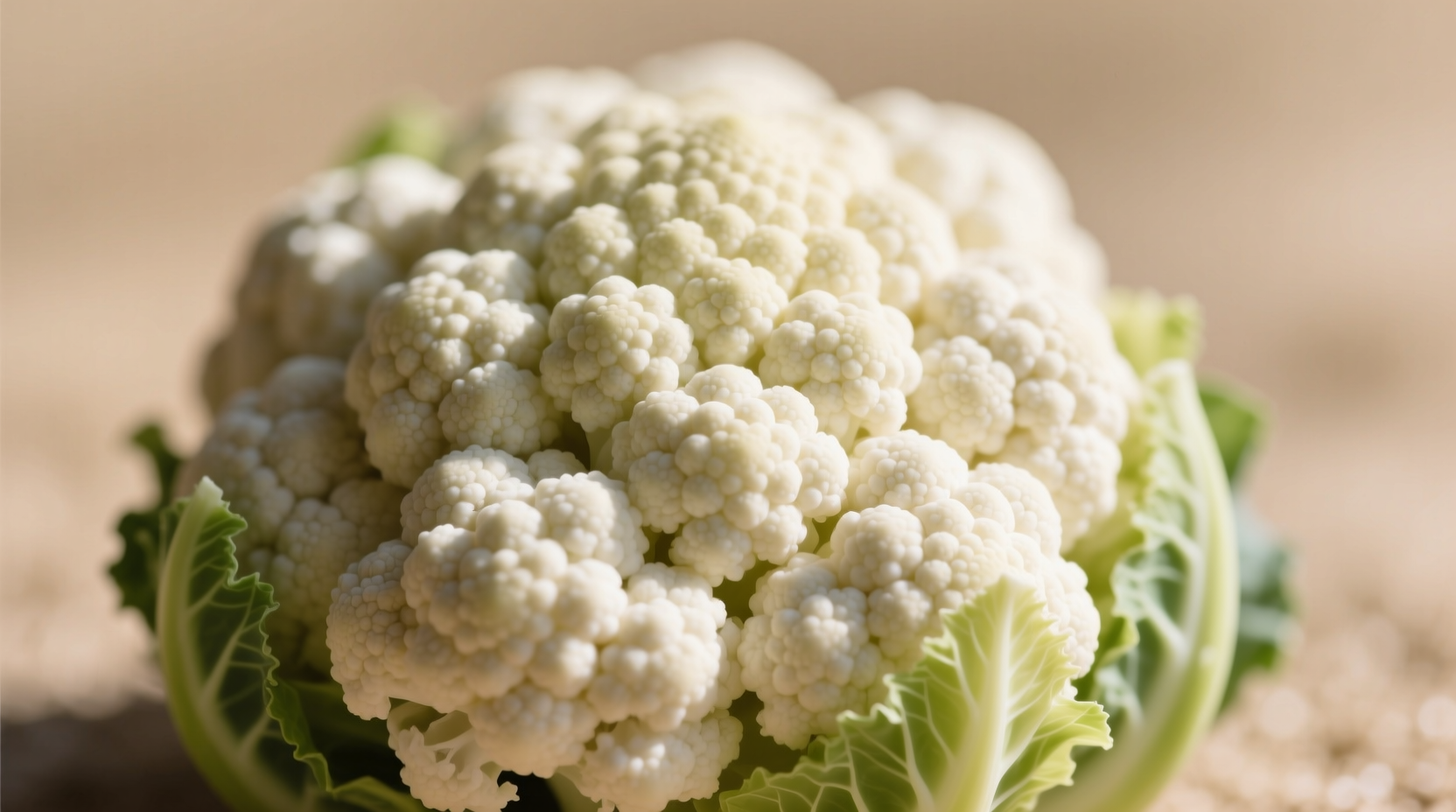Close-up of cauliflower head showing florets