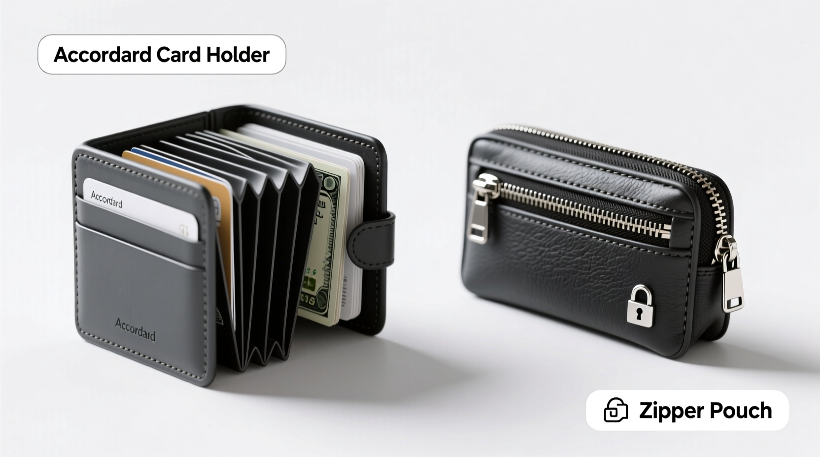 accordion card holder vs zipper pouch which is actually more secure convenient