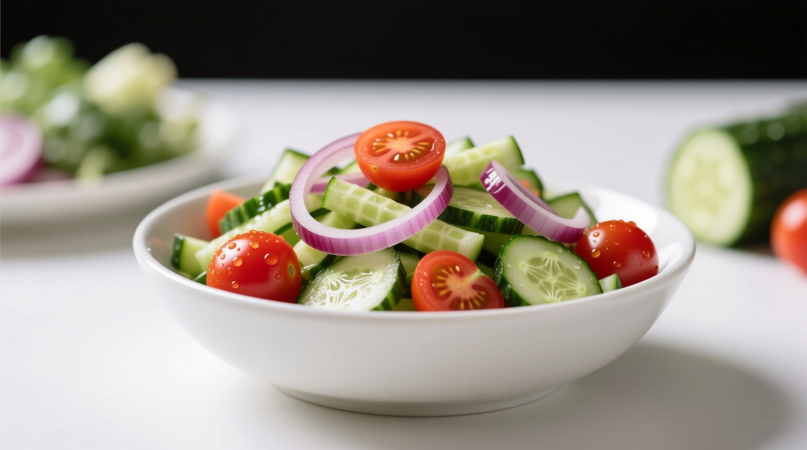 Side-by-side comparison: salad with pre-chopped vs fresh-cut vegetables showing texture difference