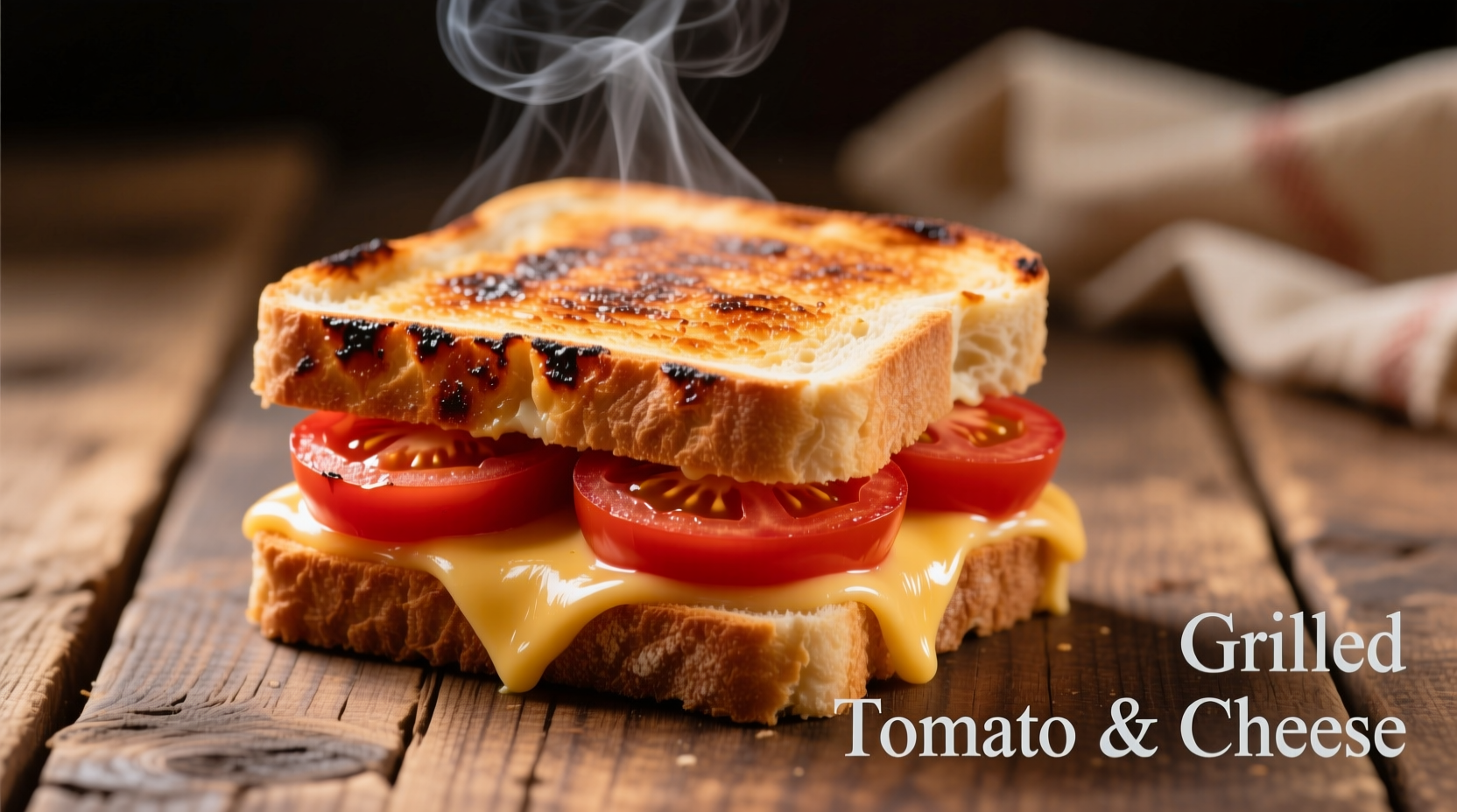 Perfectly grilled tomato and cheese sandwich with melted cheese