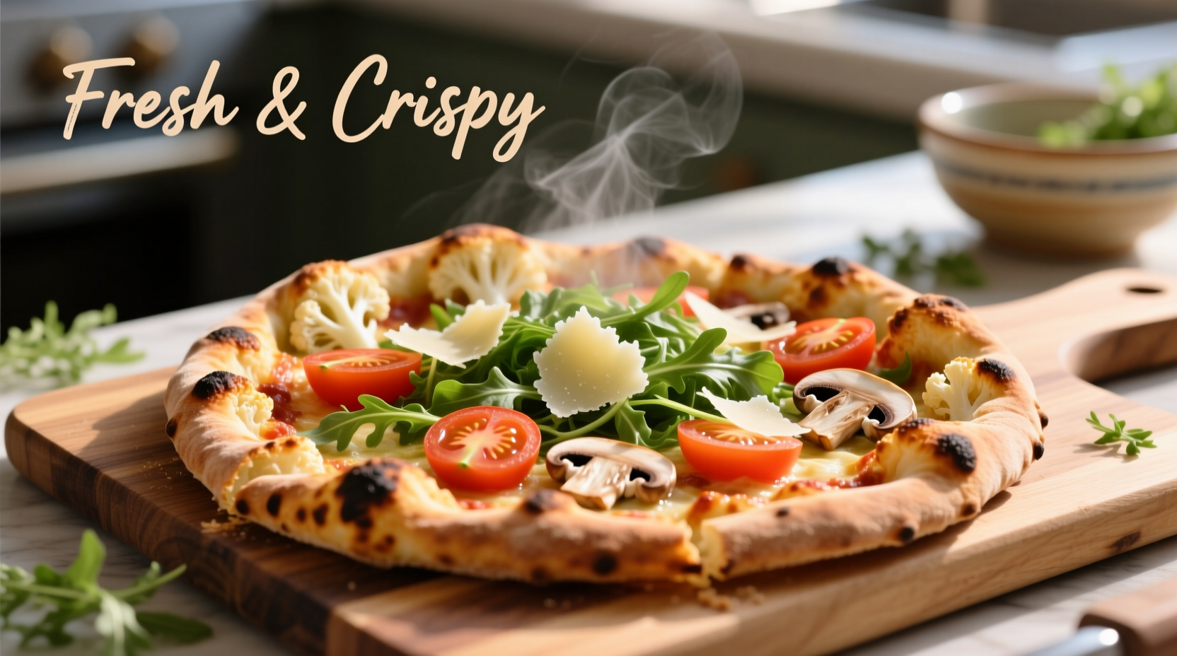 Cauliflower crust pizza with fresh toppings