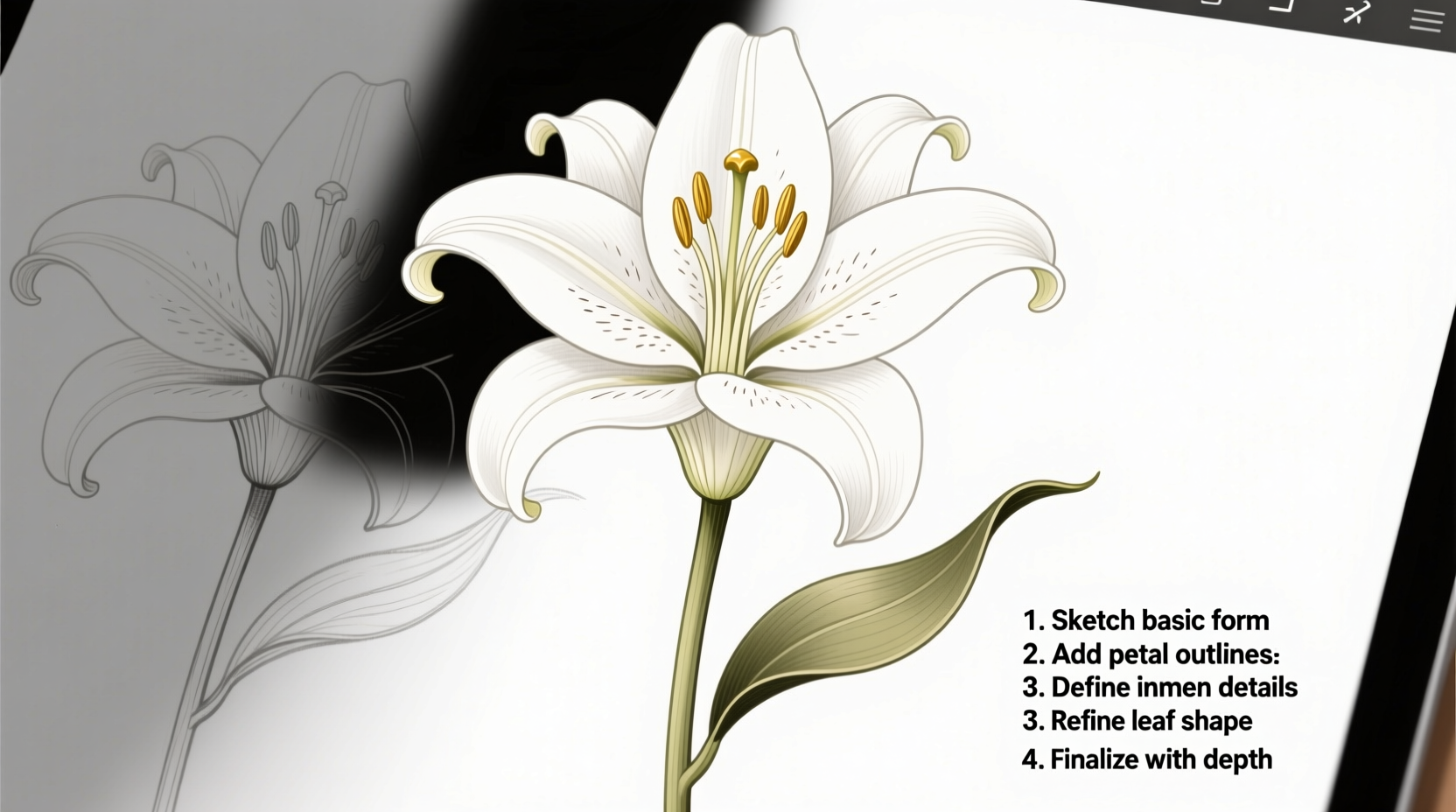how to draw easter lily flower