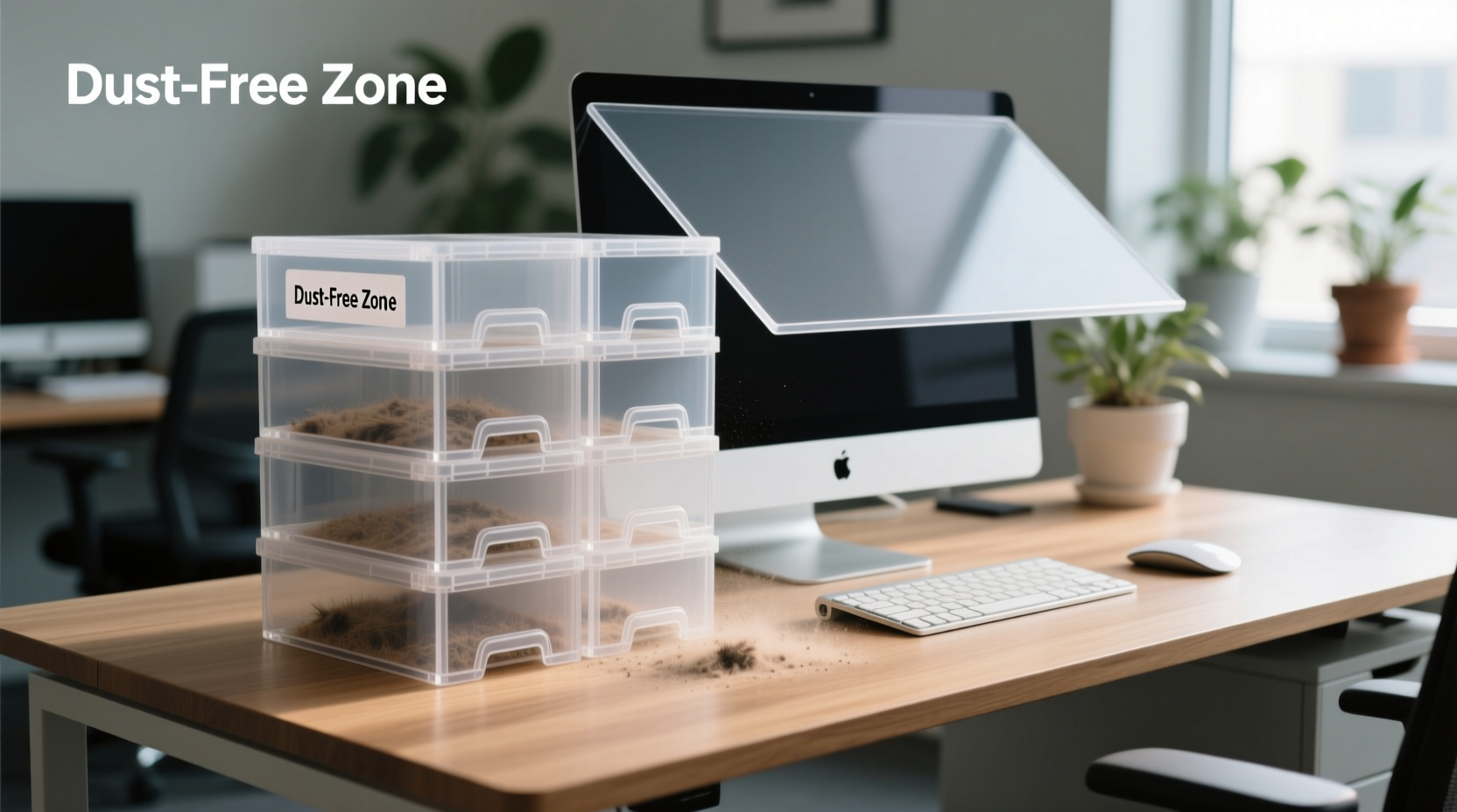 effective ways to shield your desktop from dust using storage boxes