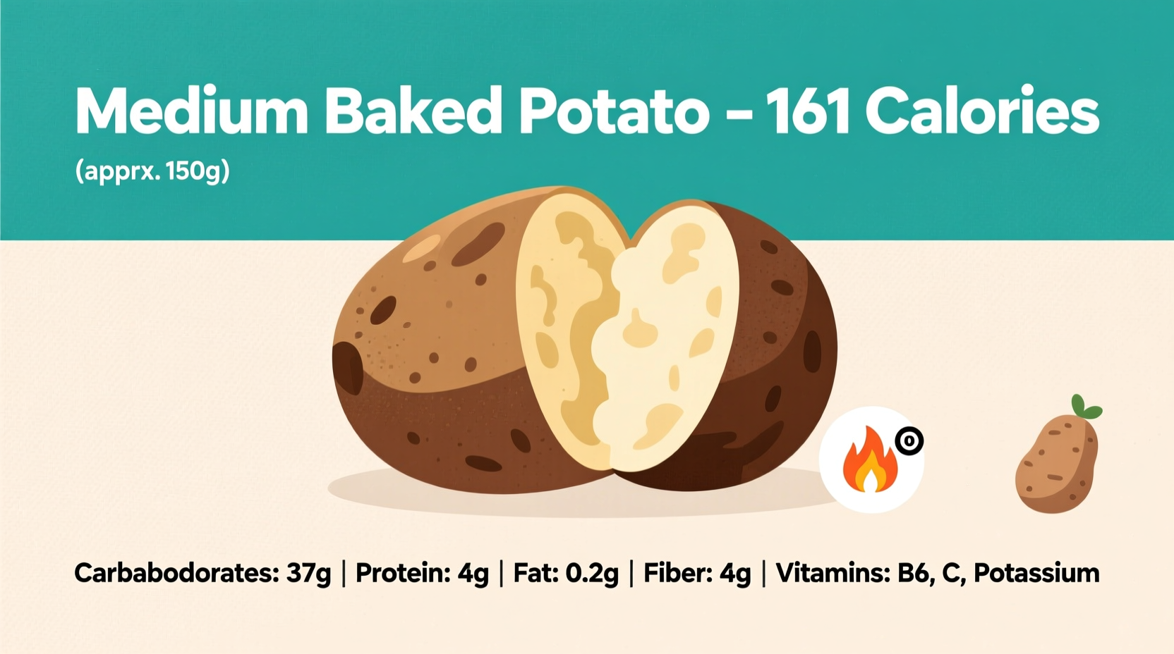 Medium Baked Potato Calories: 161 in 150g Serving