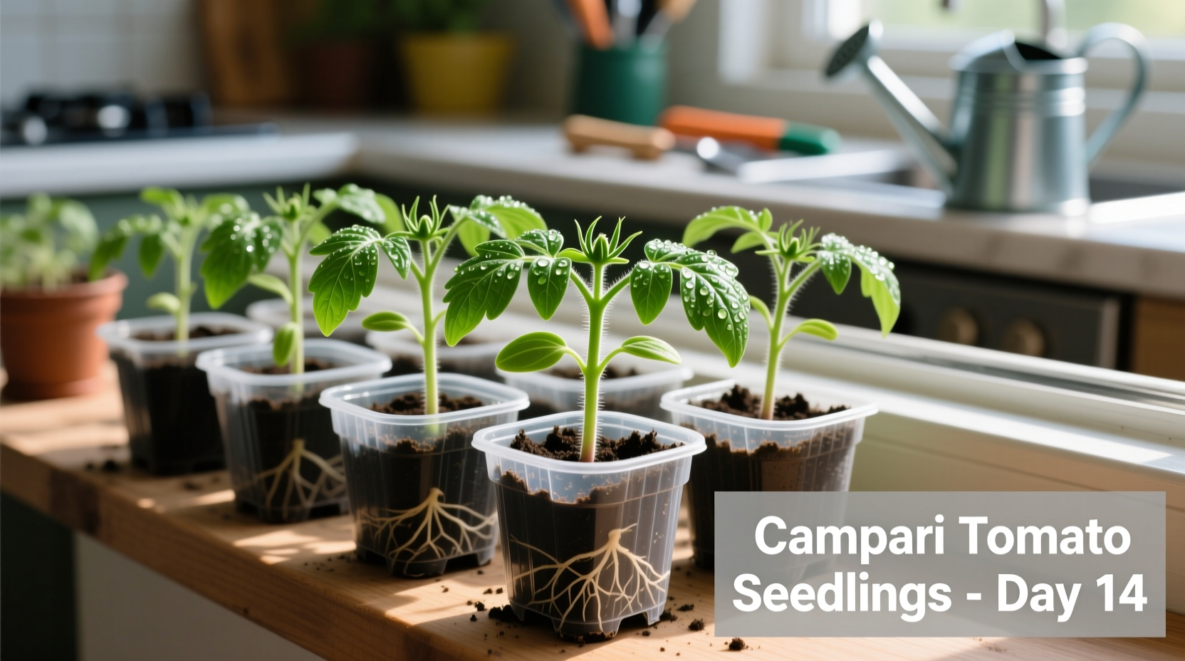 Healthy Campari tomato seedlings in starter pots