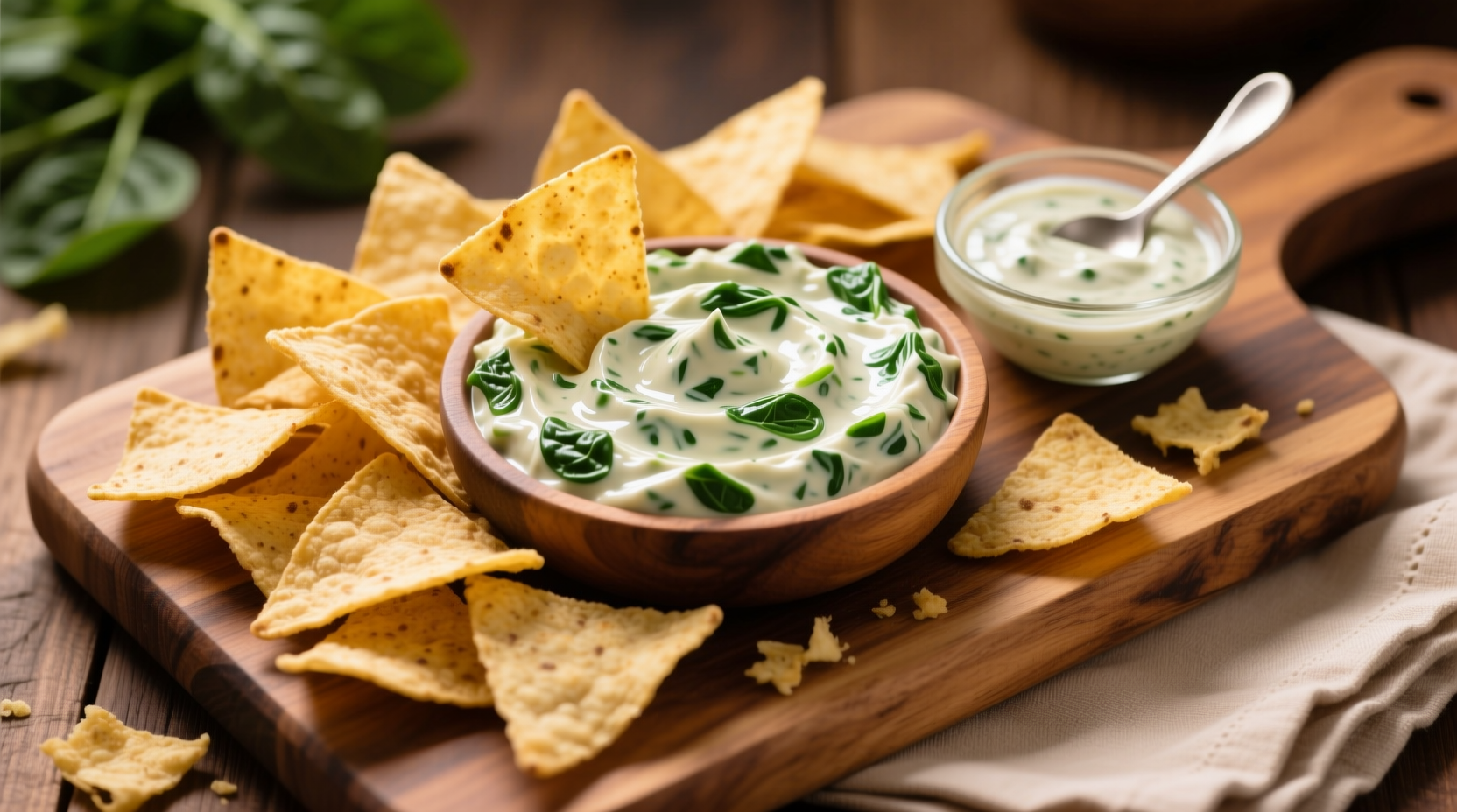 Creamy ranch spinach dip served with tortilla chips