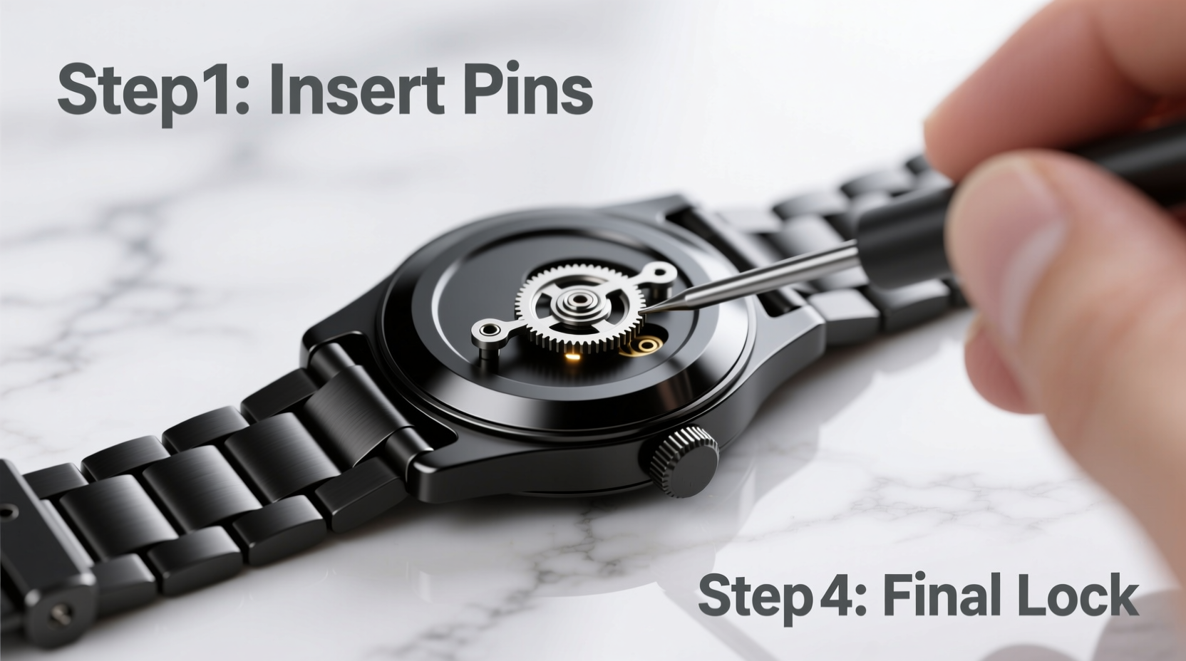 step by step guide to installing and securing a metal bracelet on your watch 2
