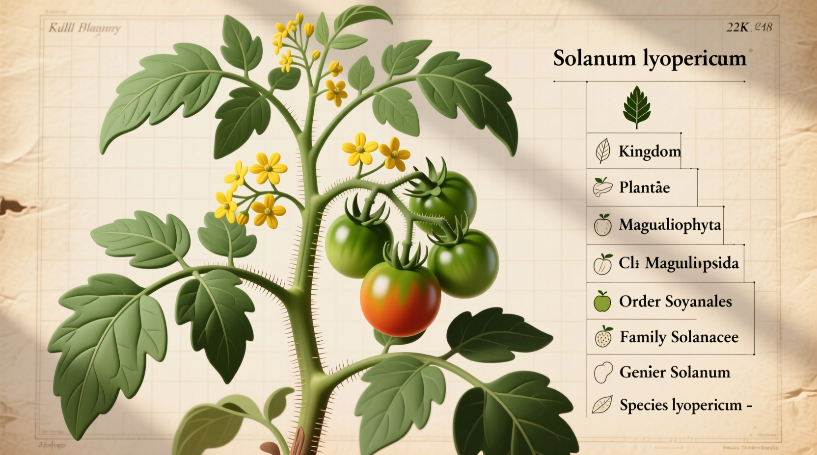Tomato plant with scientific classification diagram