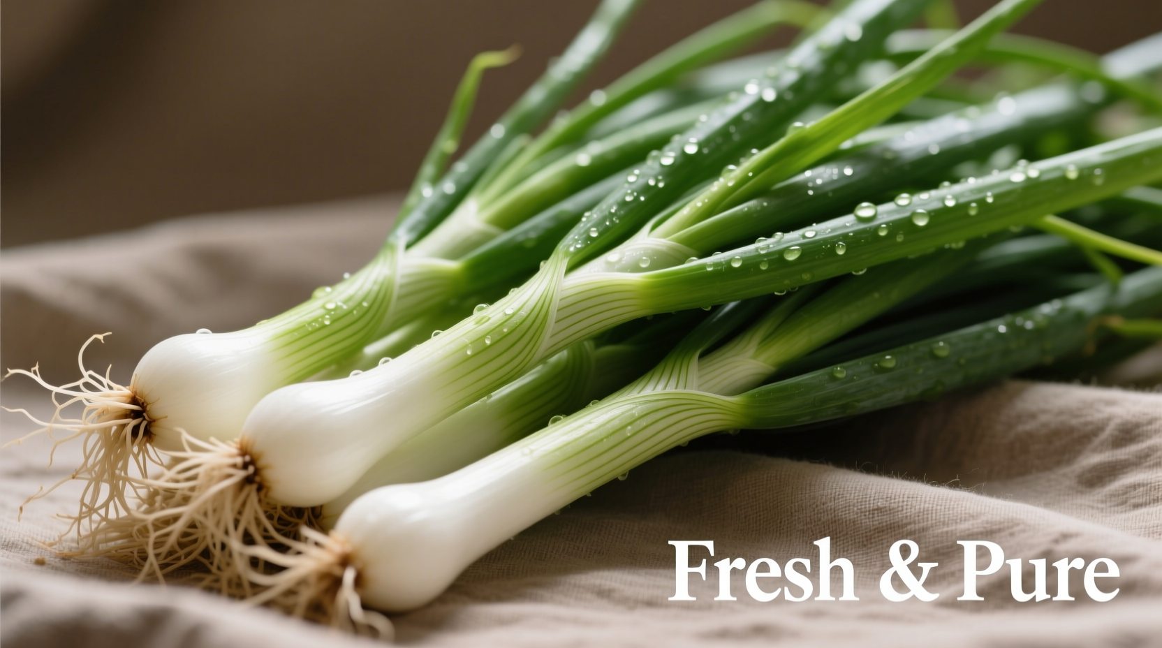 Fresh green onions showing white base and green tops