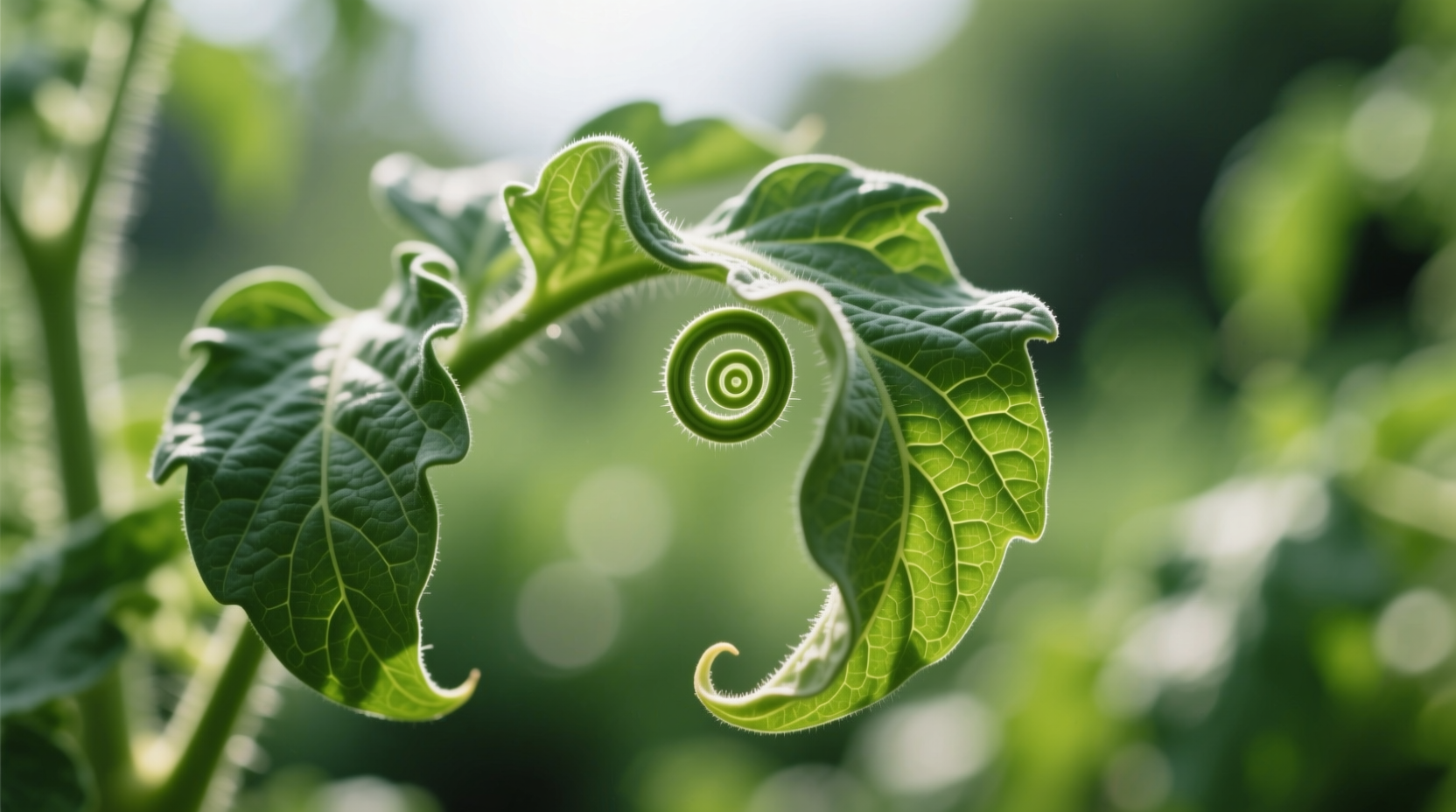 Close-up of curled tomato leaves showing upward curling