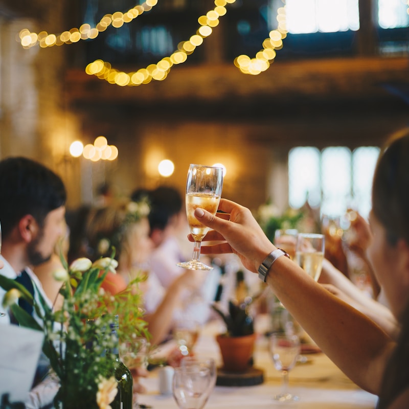 Elegant wedding reception with fairy lights