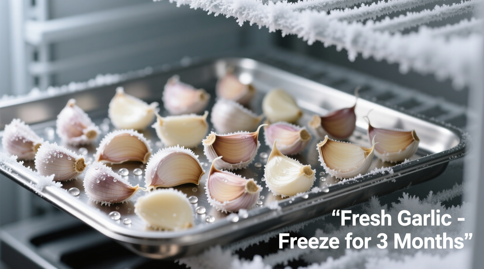 Fresh garlic cloves arranged for freezing