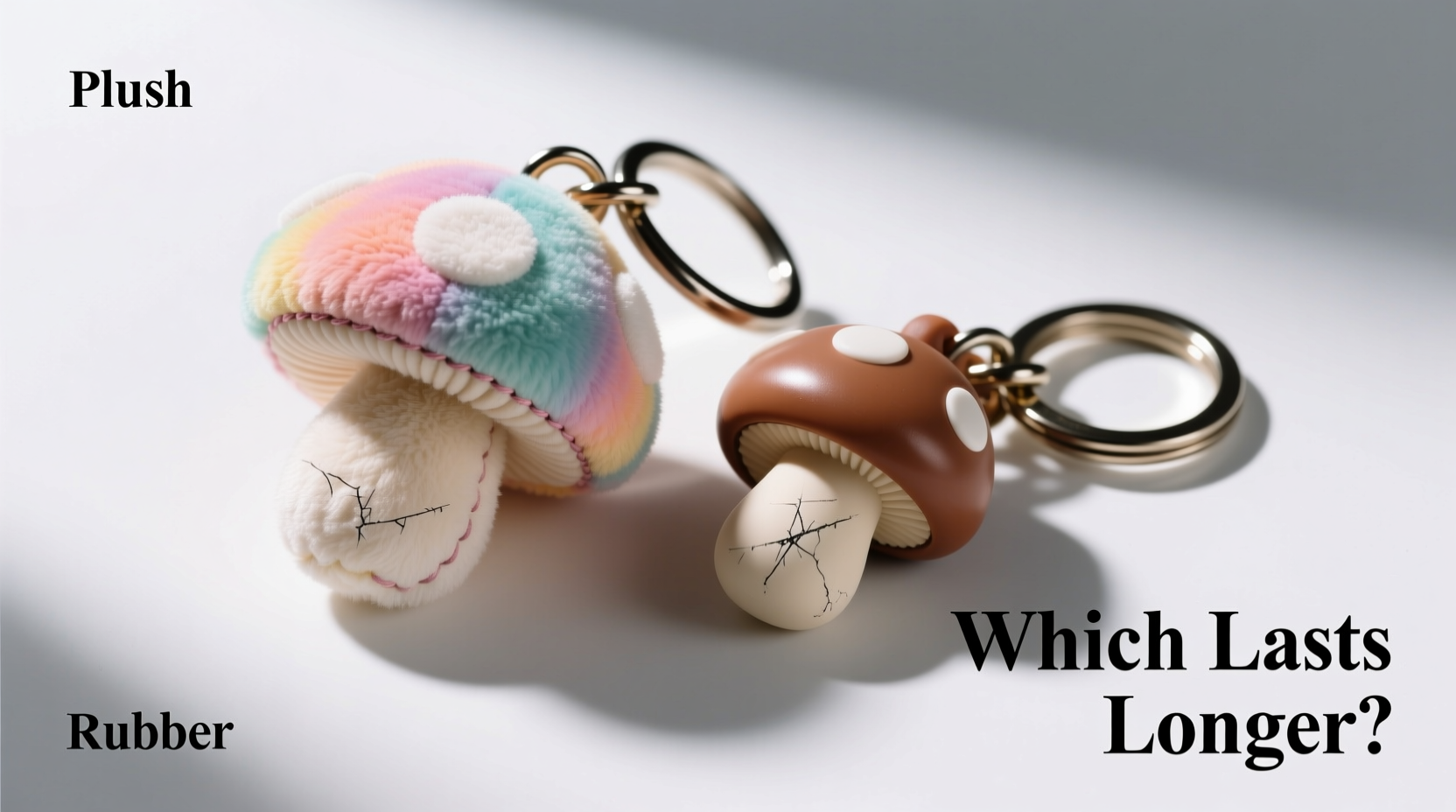 mushroom plush keychain vs rubber keychain which one will actually last