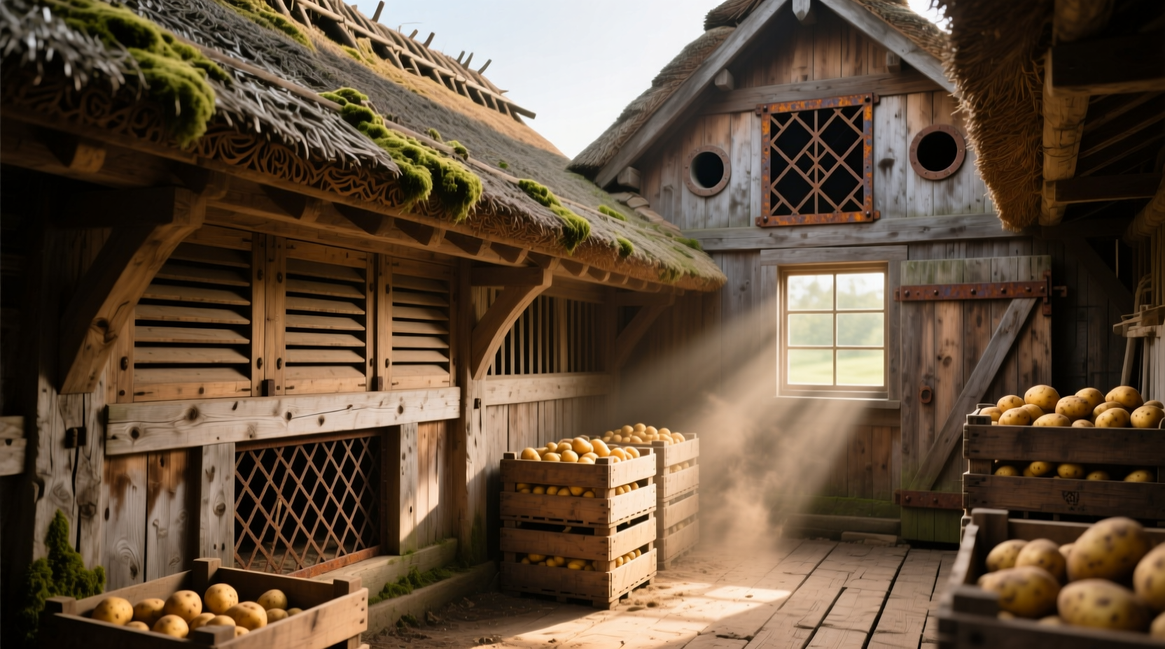 Traditional potato barn with ventilation system details