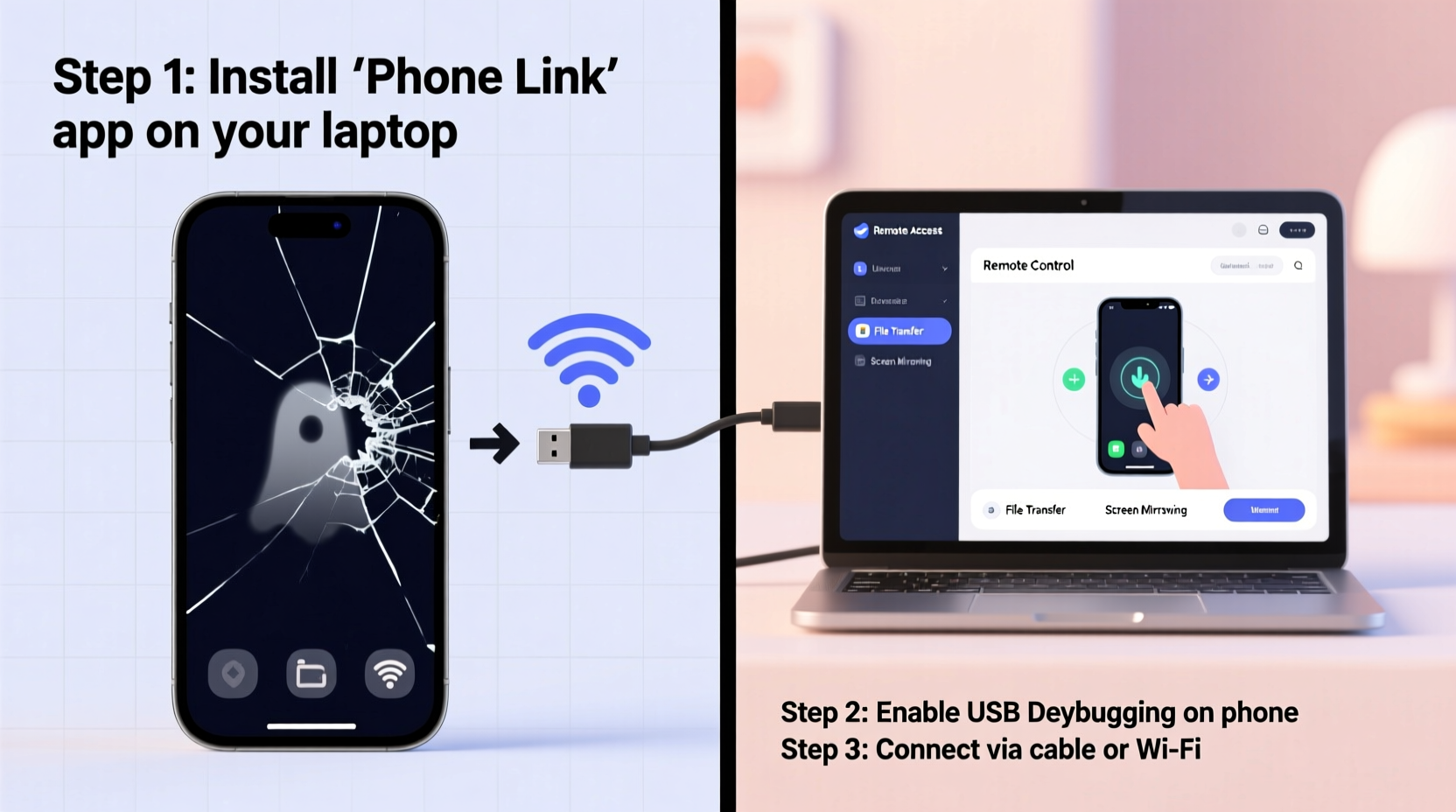 how to access and control a broken phone screen from your laptop easily