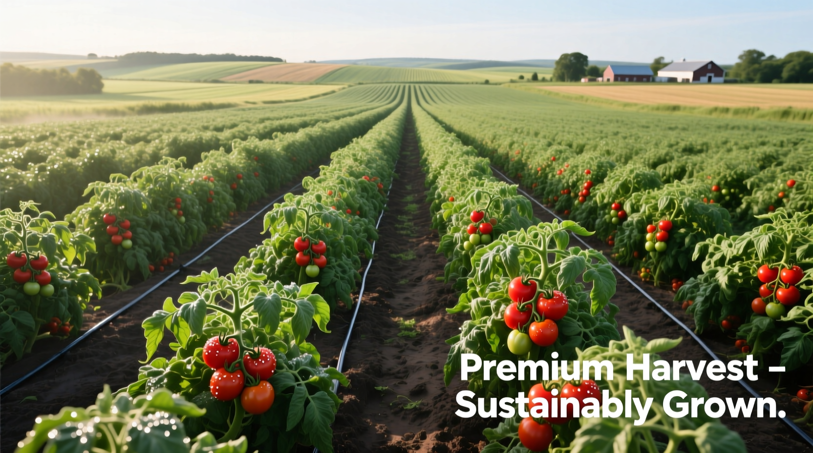 Commercial tomato field showing healthy plant growth
