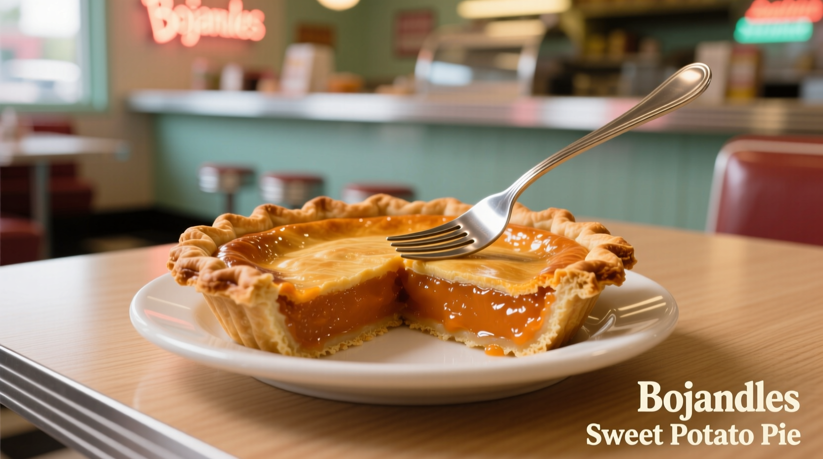 Bojangles sweet potato pie on white plate with fork