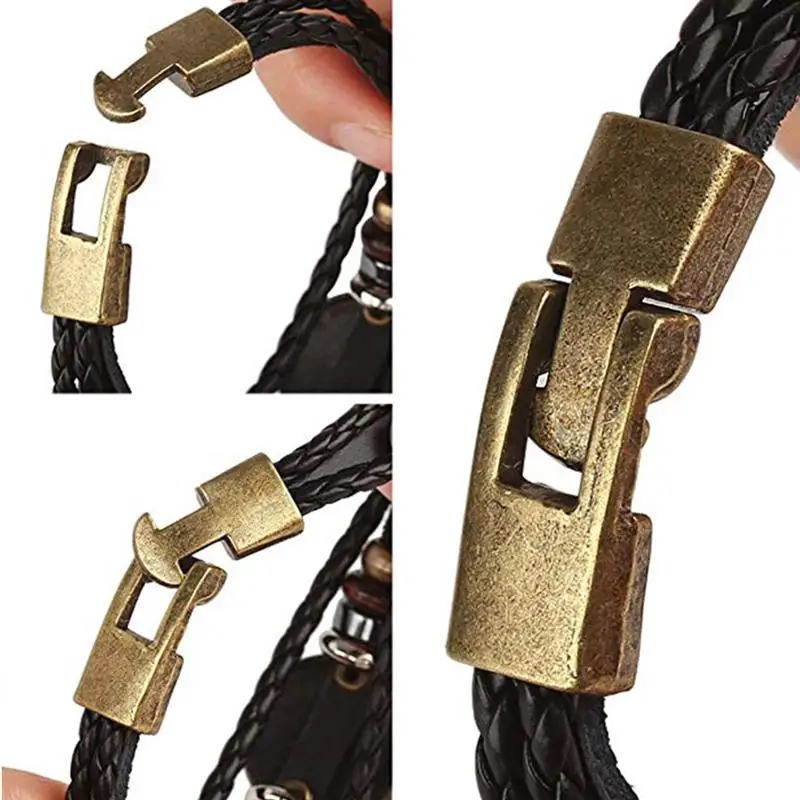 Custom Men Leather Bracelet Handmade Adjustable Braided Leather Cord Bracelet 12 Zodiac Charm Bracelet