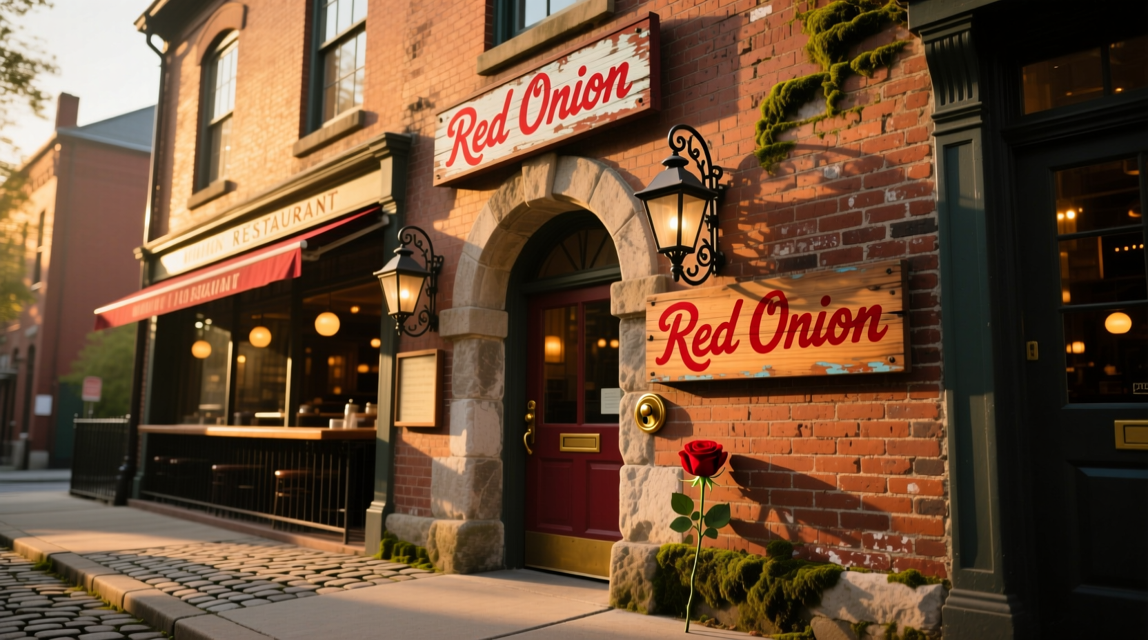 Red Onion Restaurant exterior with historic brick facade