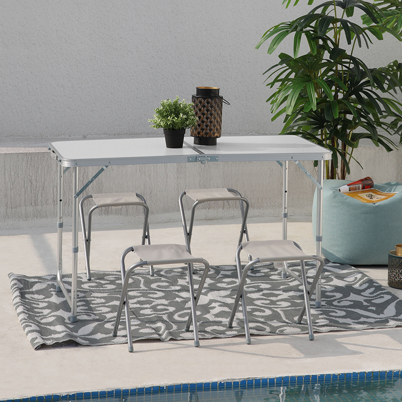 3 Position Aluminum Folding Outdoor Bar Table And Stools Camping Table And 4 Chairs