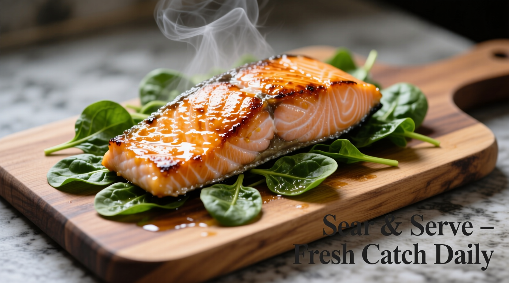 Perfectly seared salmon fillet with wilted spinach