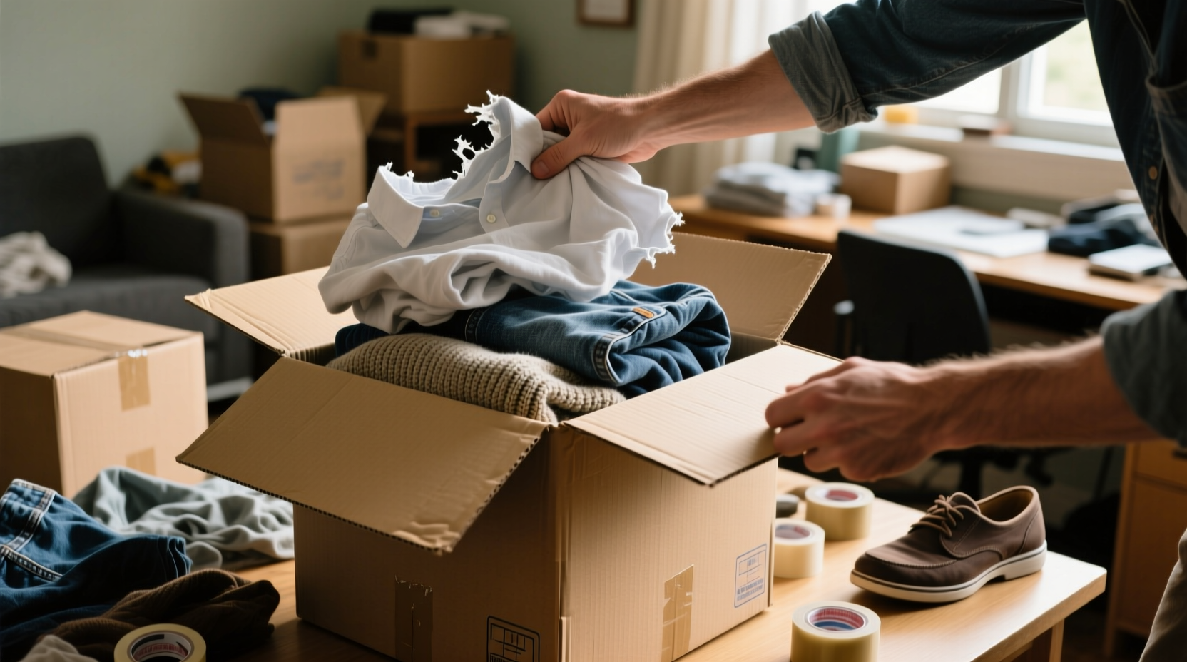 stuff clothes in boxes as free packing material