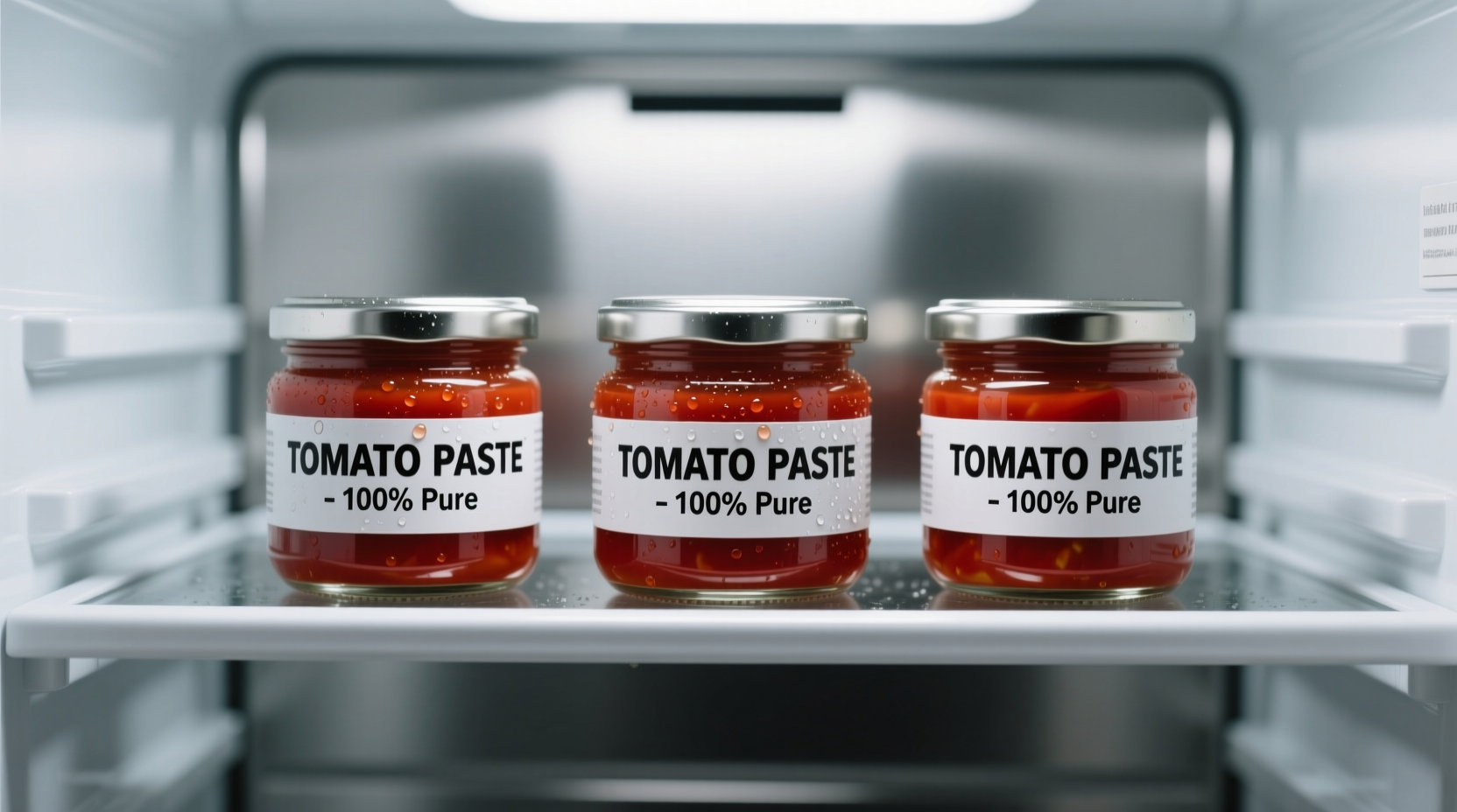 Tomato paste storage containers in refrigerator