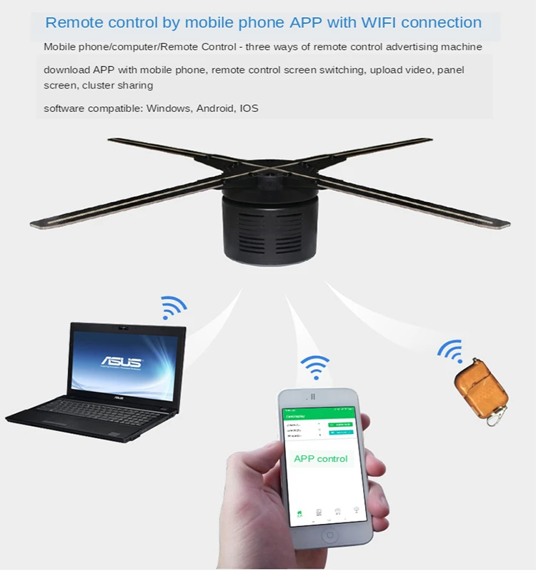 50 65 75 100cm Wifi 3d Fan X Mas Tree Holographic Projector Hologram Player Outdoor OEM WIFI 2.4G, Mobile Phone Management