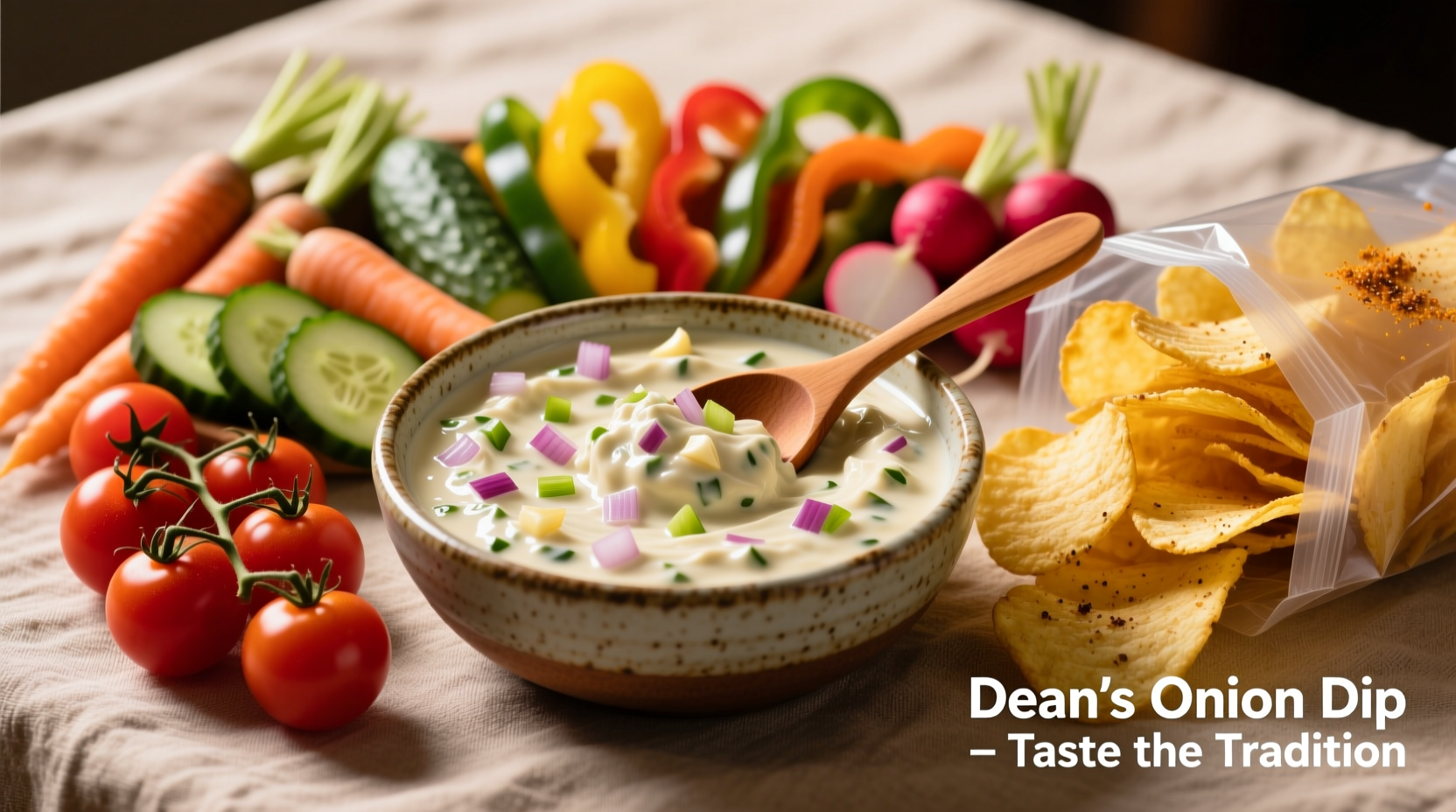 Dean's Onion Dip served with assorted vegetables and chips